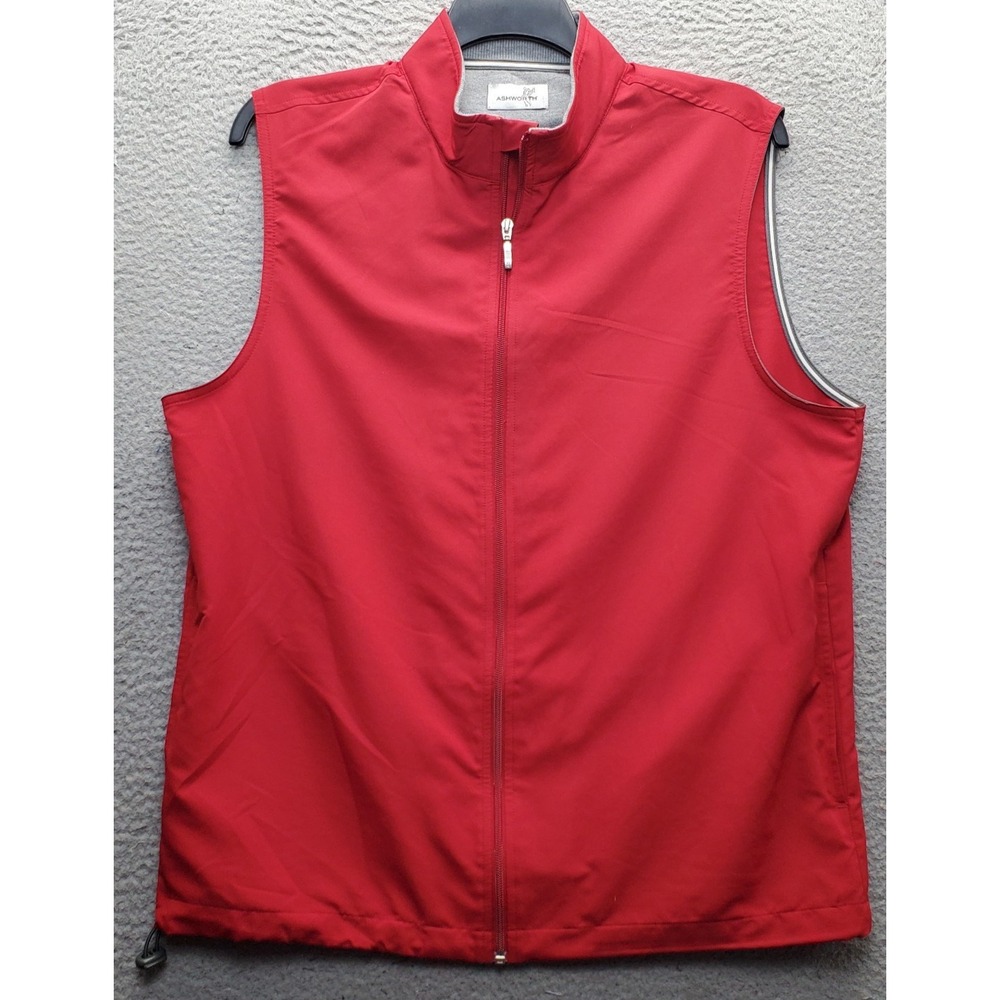 Ashworth Golf Vest Mens Large Red Lightweight Stand-Up Collar Full Zip Outdoor